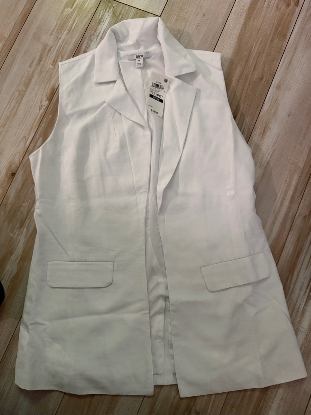 White Sleeveless Long Blazer Vest
